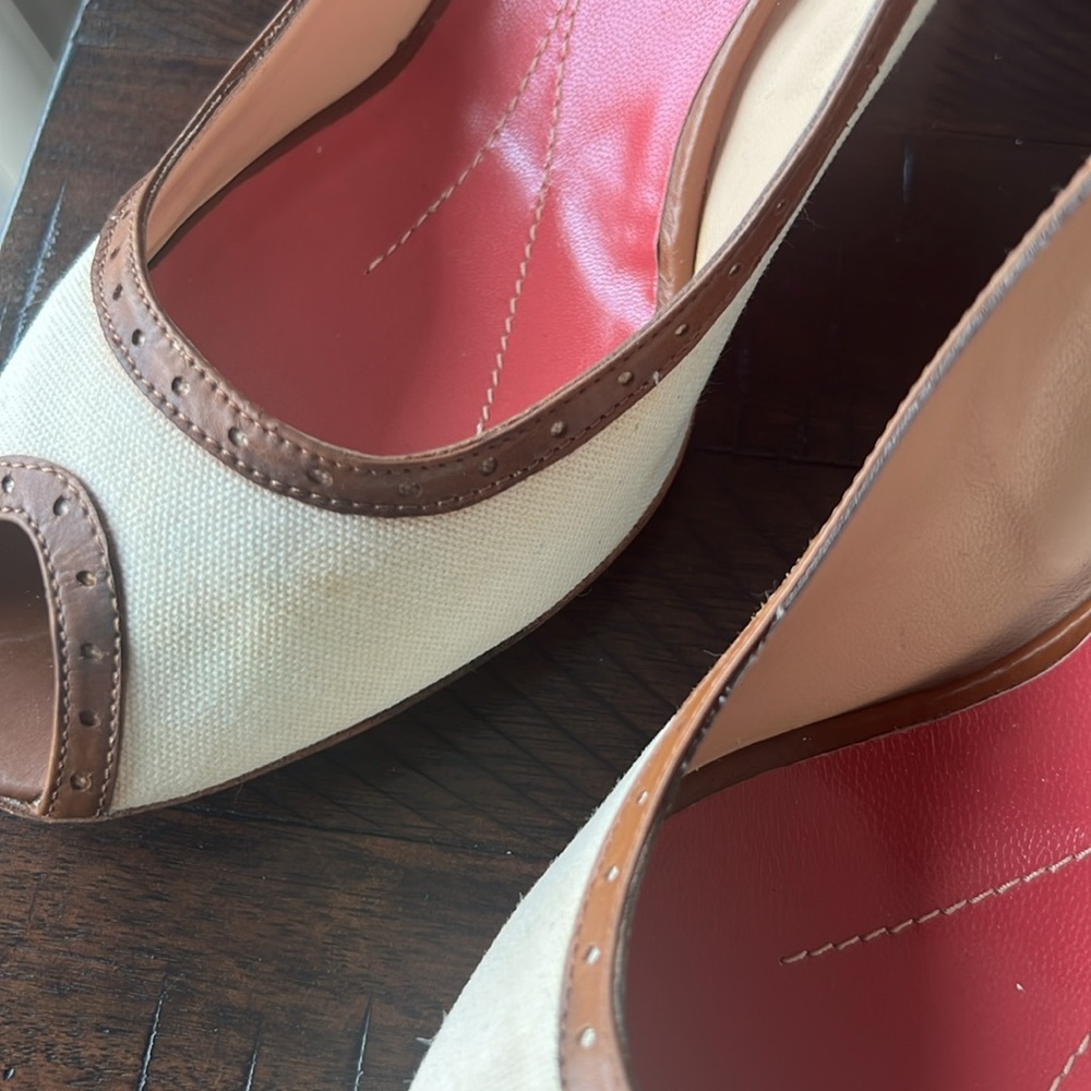 Kate Spade Cream and Brown Peep Toe Heels - Picture 15 of 16